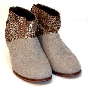 Toms Ankle Boots Booties Leila Block Heel Gray Silver Bronze Womens Size 5.5